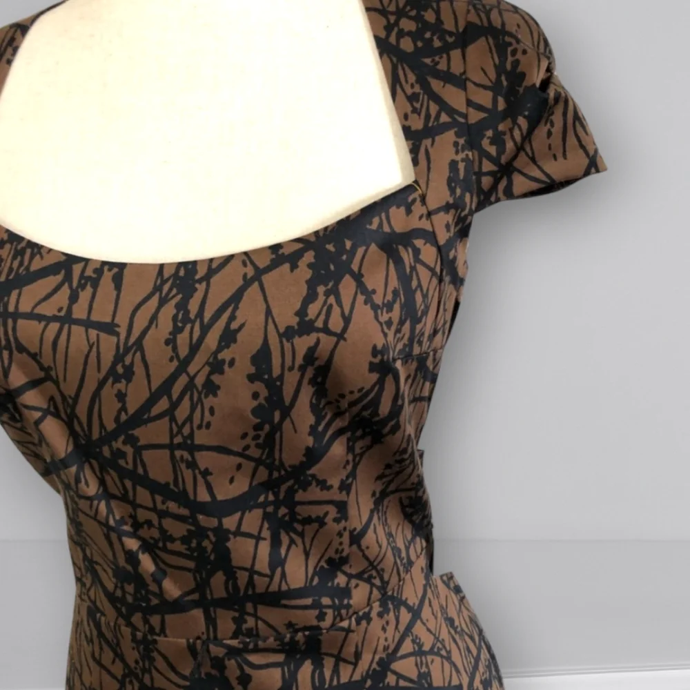 David Meister Brown Branch Sheath Dress XS